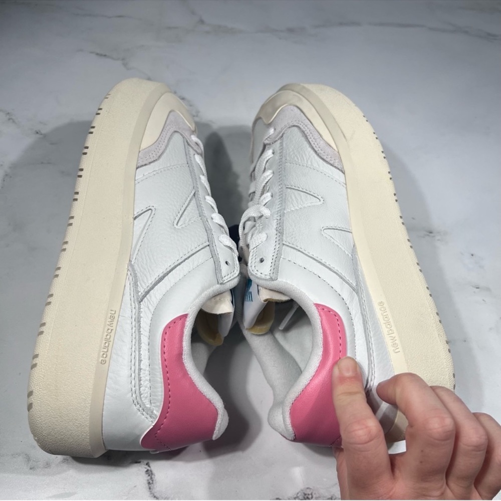 New Balance CT 302 White Leather Pink Heel Platform Sneakers - Picture 9 of 11